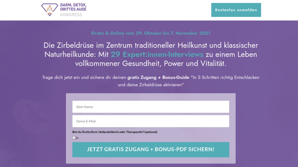 Zum kostenfreien Darm, Detox, Drittes Auge Kongress