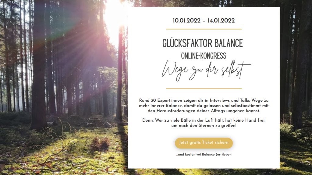 Zum kostenfreien Glücksfaktor Balance Online-Kongress