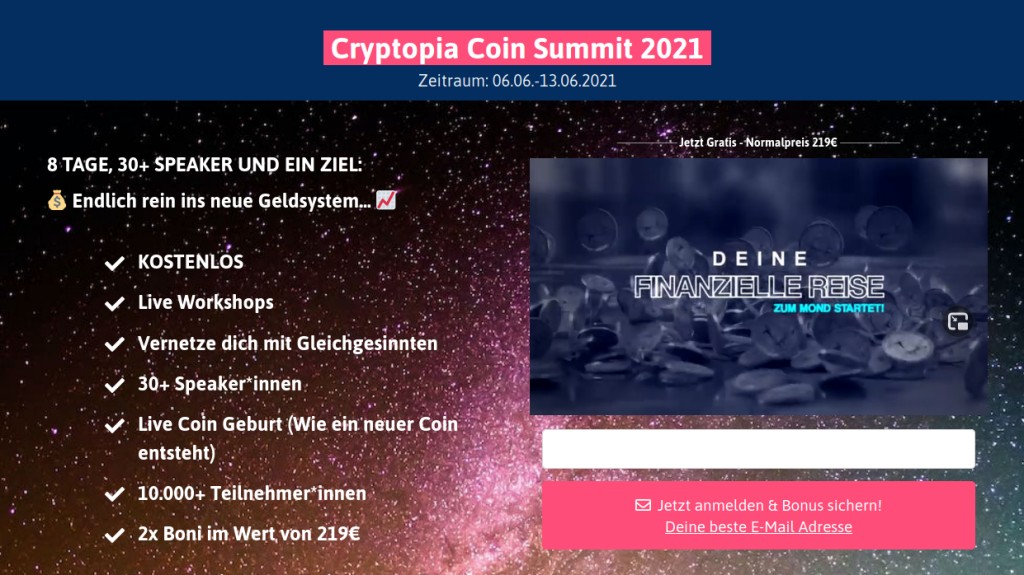 Zum kostenlosen Cryptopia Coin Summit