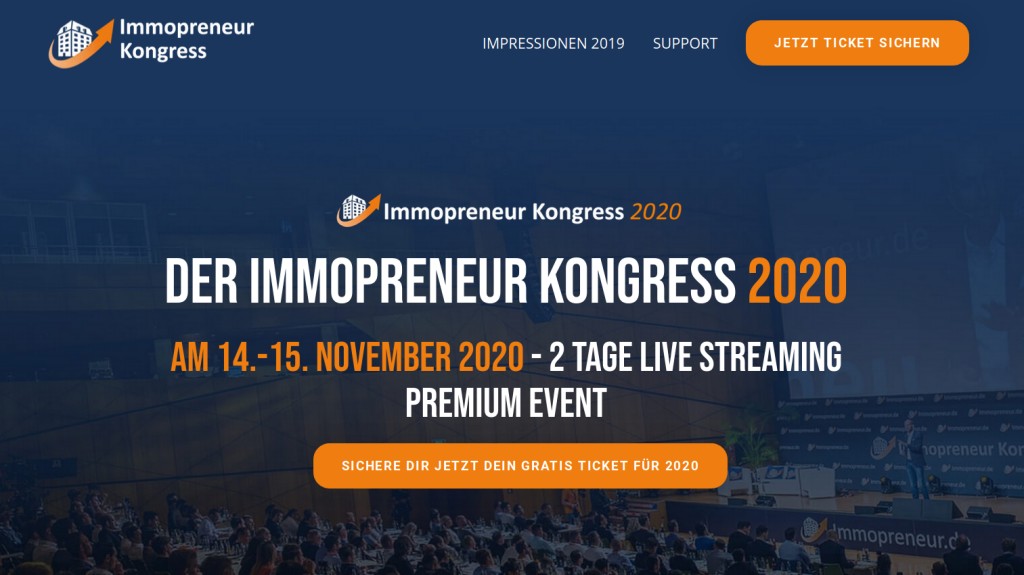 Hier geht's zum kostenlosen Immopreneur Kongress 2020